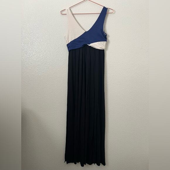 Anthropologie Maeve Elysian Maxi Dress blue ivory cream black colorblock - Picture 3 of 7